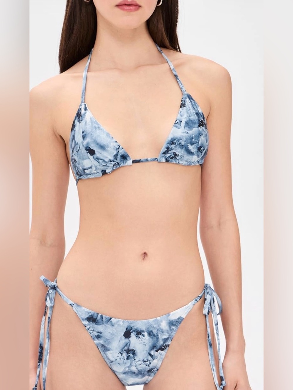 Good American Unique Angel Print Blue Triangle Bikini Set, size Small